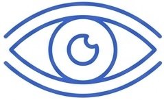 A simple blue line drawing of an eye with a circular iris and pupil in the center. The design is minimalistic and uses smooth, curved lines. {{brizy_dc_image_alt imageSrc=